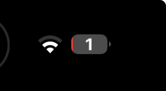 A Wi-Fi signal icon and a battery status indicator with “1” and a red bar are displayed against a black background.